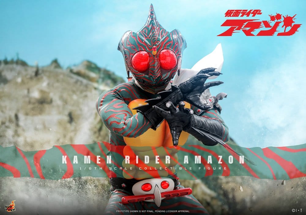 Hot Toys Kamen Rider Amazon sixth-scale figure promo banner, crouching with claws raised
