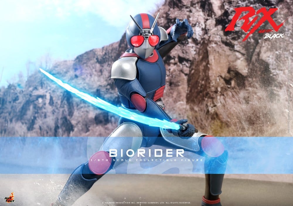 Hot Toys Kamen Rider Black RX BioRider sixth scale figure promotional banner with glowing blue blade