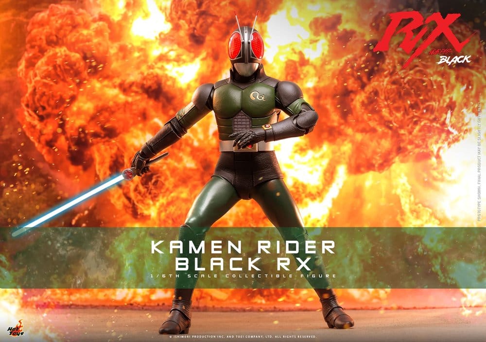Hot Toys Kamen Rider Black RX sixth scale figure promotional banner with Revolcane and explosion