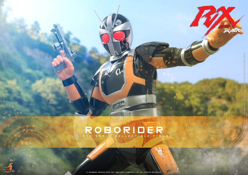 Hot Toys Kamen Rider Black RX RoboRider sixth scale figure promotional banner aiming his blaster