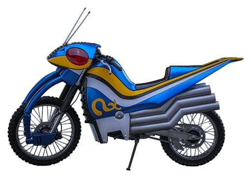 Hot Toys Kamen Rider Black RX Acrobatter 1/6 motorcycle side view in blue, yellow and white, cut-out