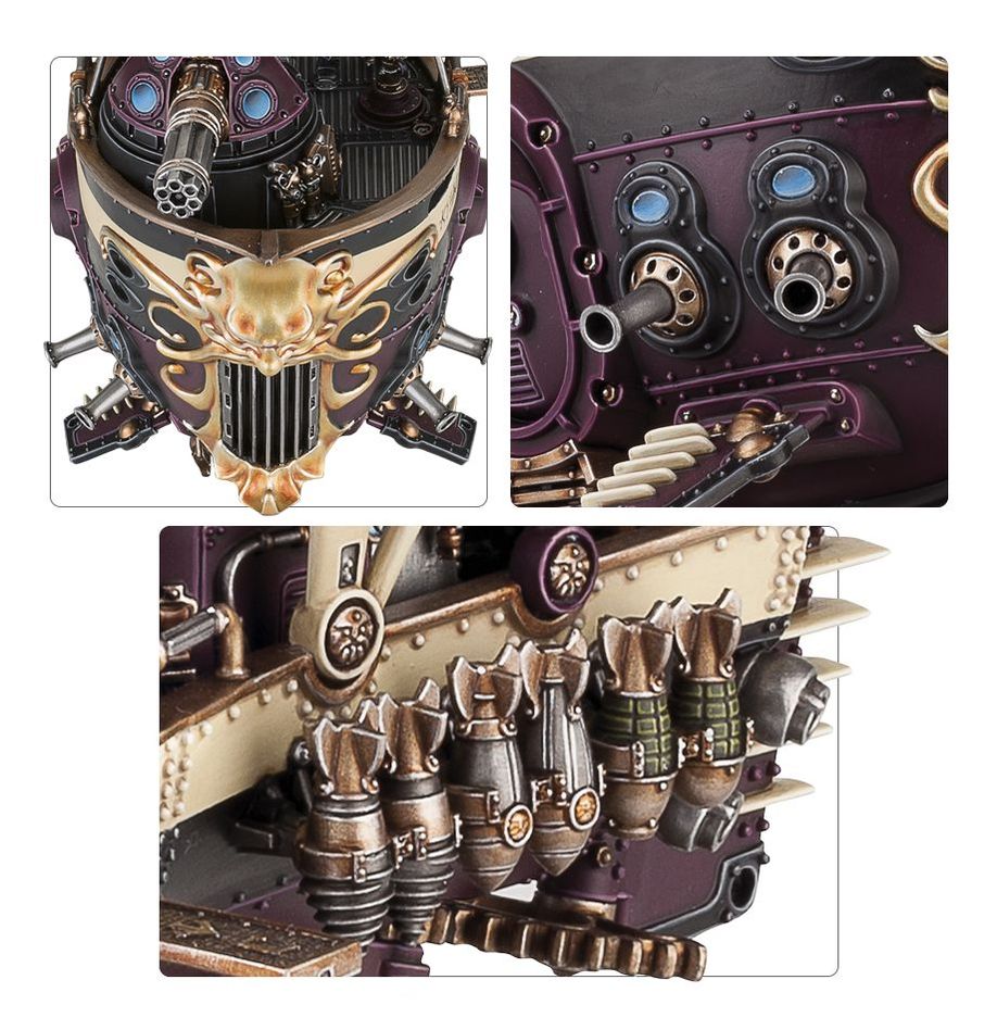 Close-ups of the painted Ironclad's prow face, gun ports and underslung engines