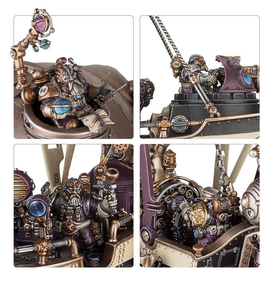 Close-ups of the painted Arkanaut Ironclad's Duardin captain and crew at the helm