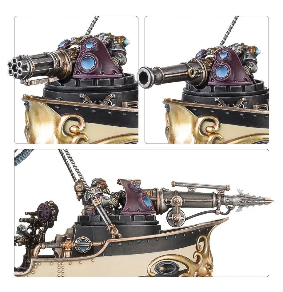 Close-ups of the painted Arkanaut Ironclad turret gun options, including a harpoon
