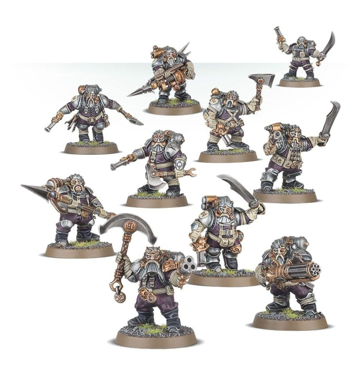 Painted Kharadron Arkanaut crew with axes, pistols and skypikes