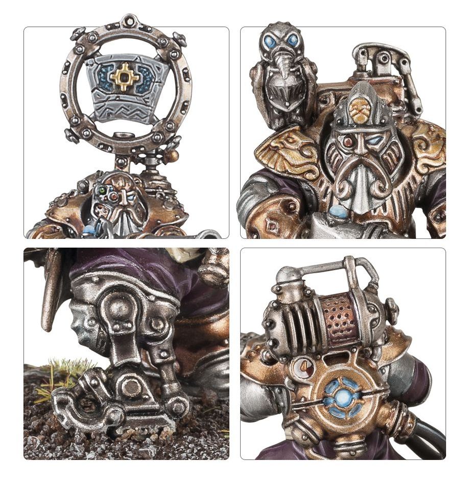 Close-ups of Grundstok Thunderers Honour Bearer banner, helmets and gun machinery