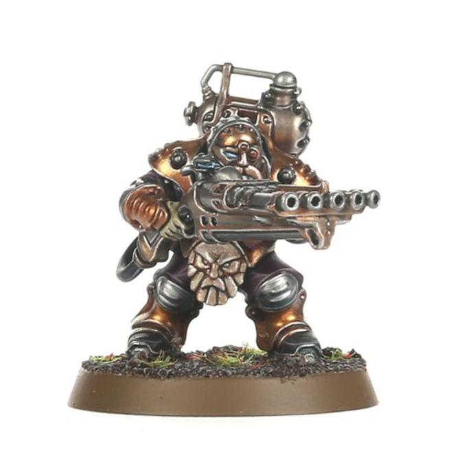 Painted Grundstok Thunderer firing a multi-barrelled gun, Kharadron Overlords