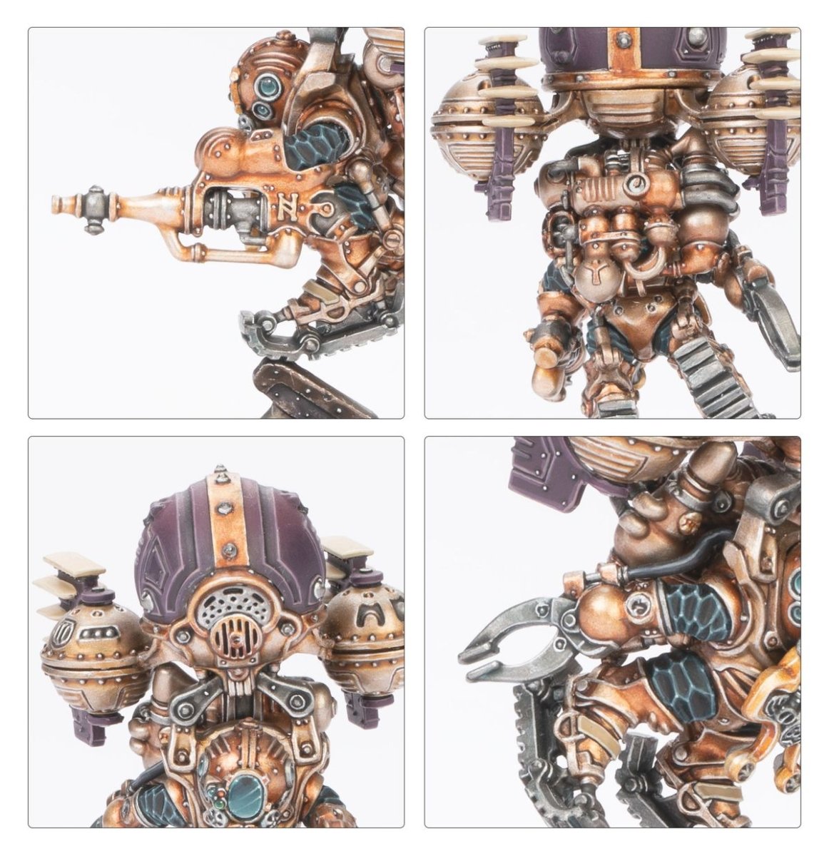 Close-up details of the painted Null-Khemist: aether gun, helmet, chest tanks and claw arm
