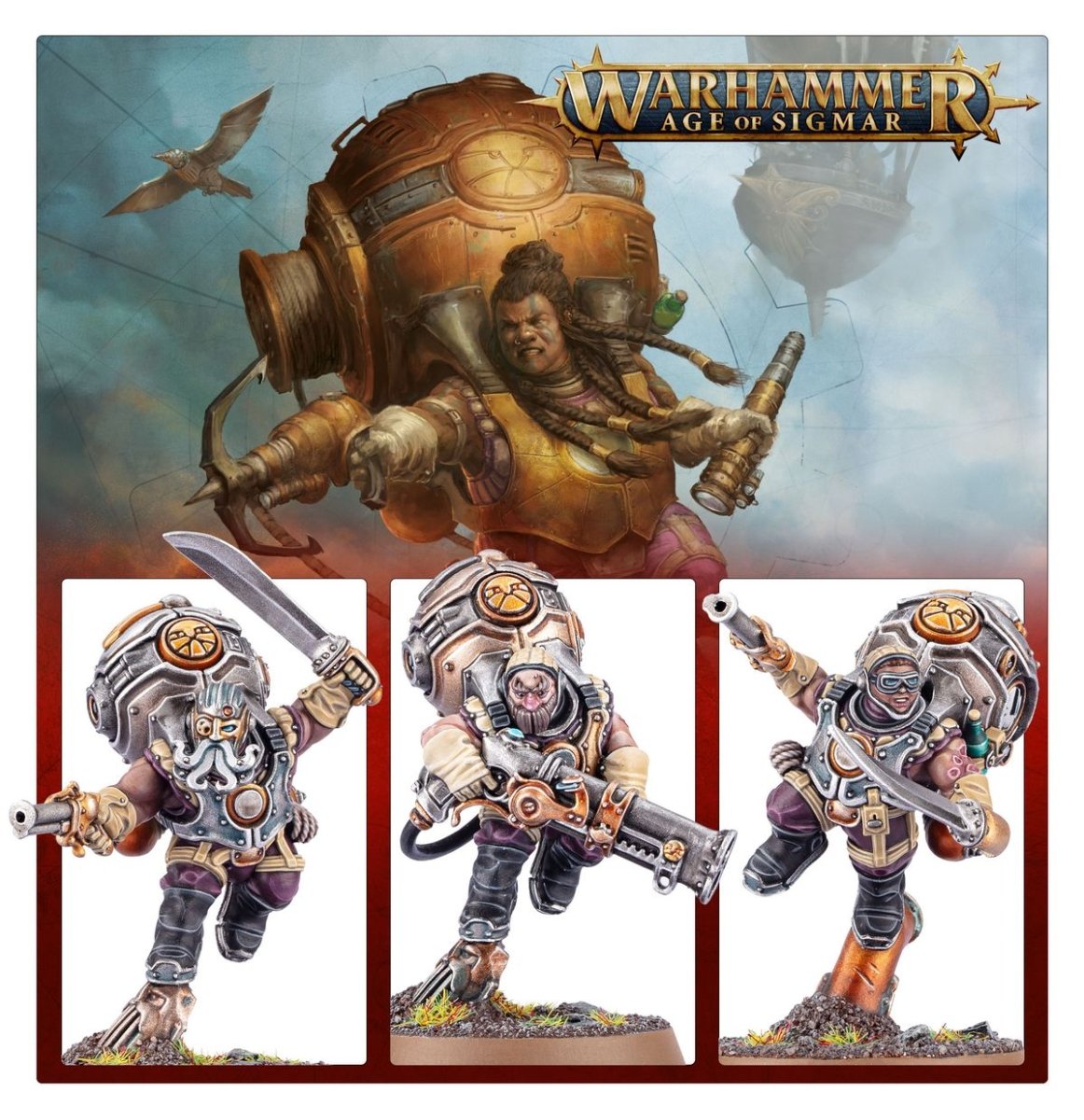 Kharadron Overlords Vongrim artwork with three painted crew member options