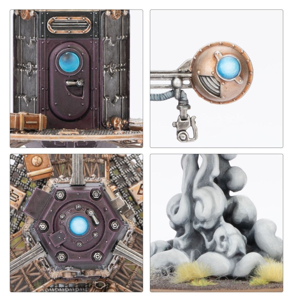 Detail shots of the Zontari Endrin Dock door, drone lens, hexagonal hatch and smoke plume