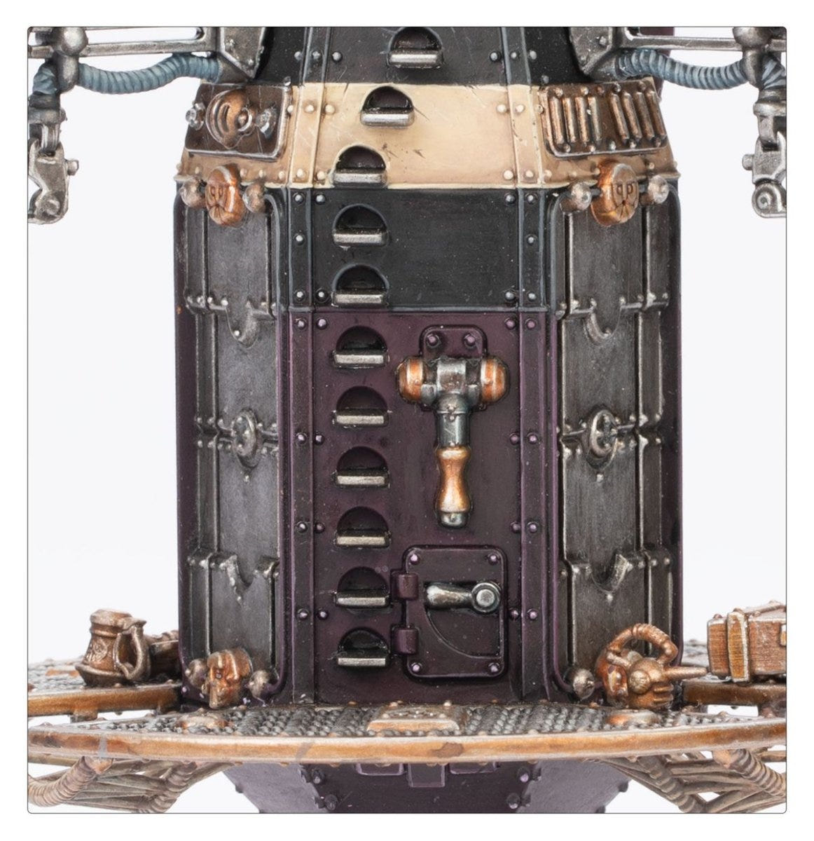 Close-up of the Zontari Endrin Dock's riveted central tower and lever controls