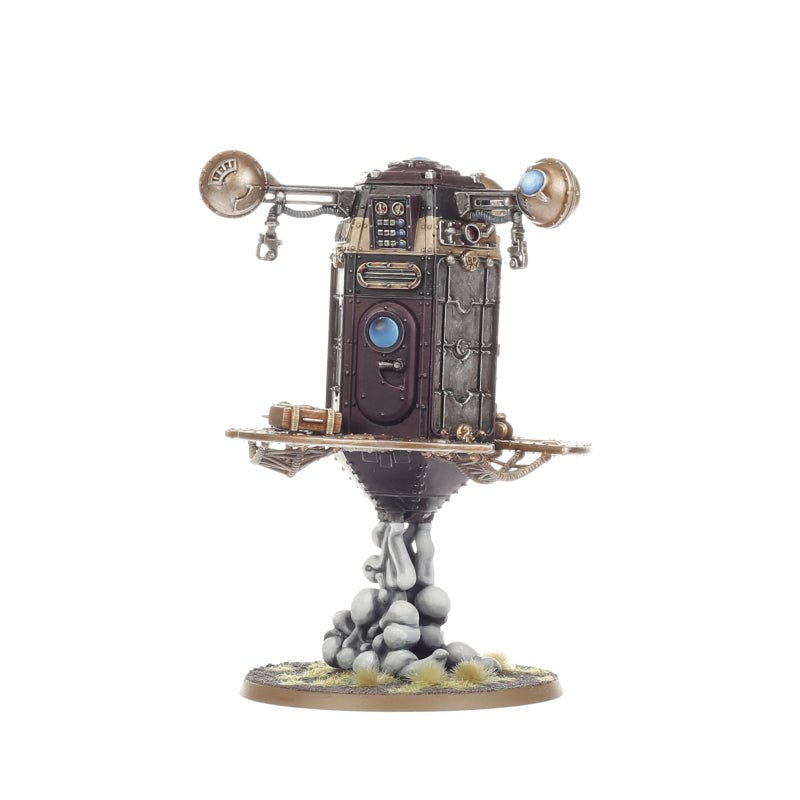 Painted Zontari Endrin Dock terrain piece on its smoke-plume stand