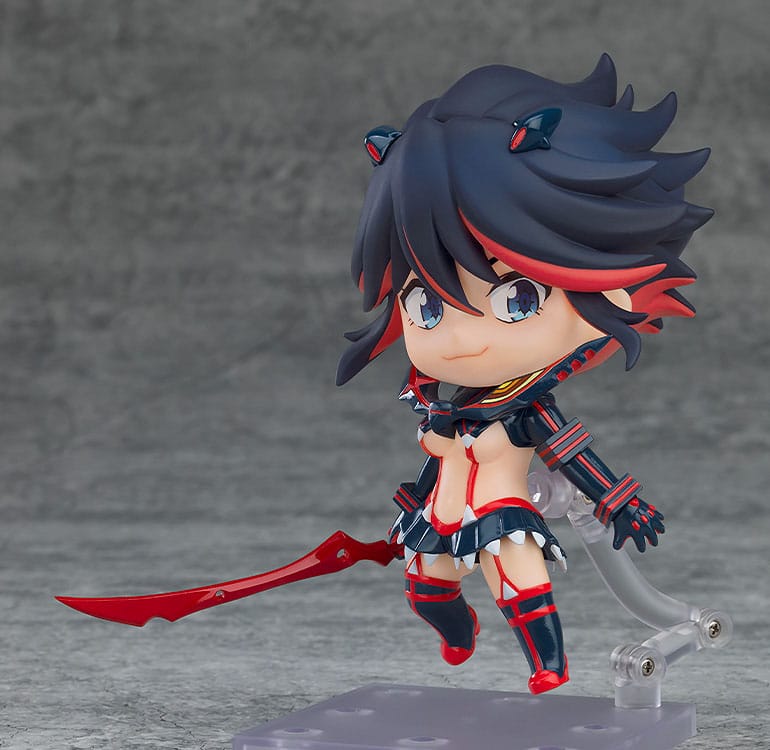 Ryuko Matoi Nendoroid leaping forward on the stand with the Scissor Blade