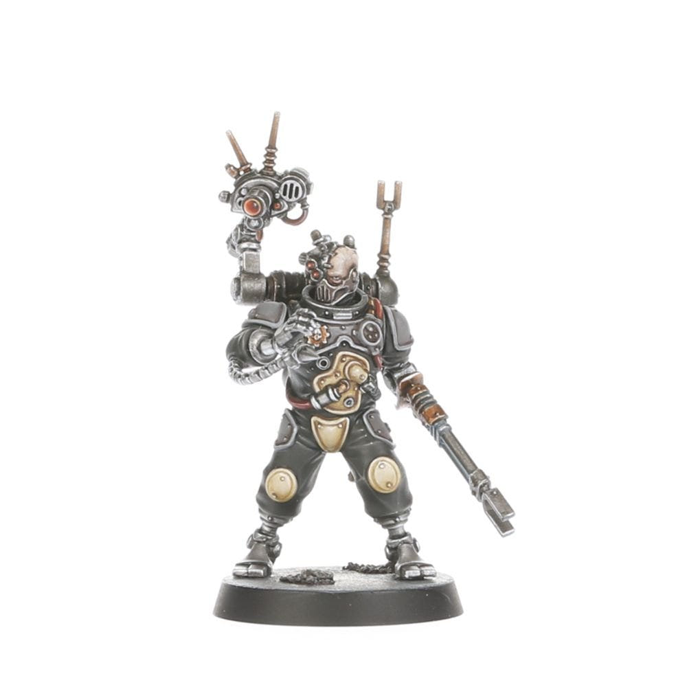 Painted Battleclade Combat Servitor with raised mechanical claw arm