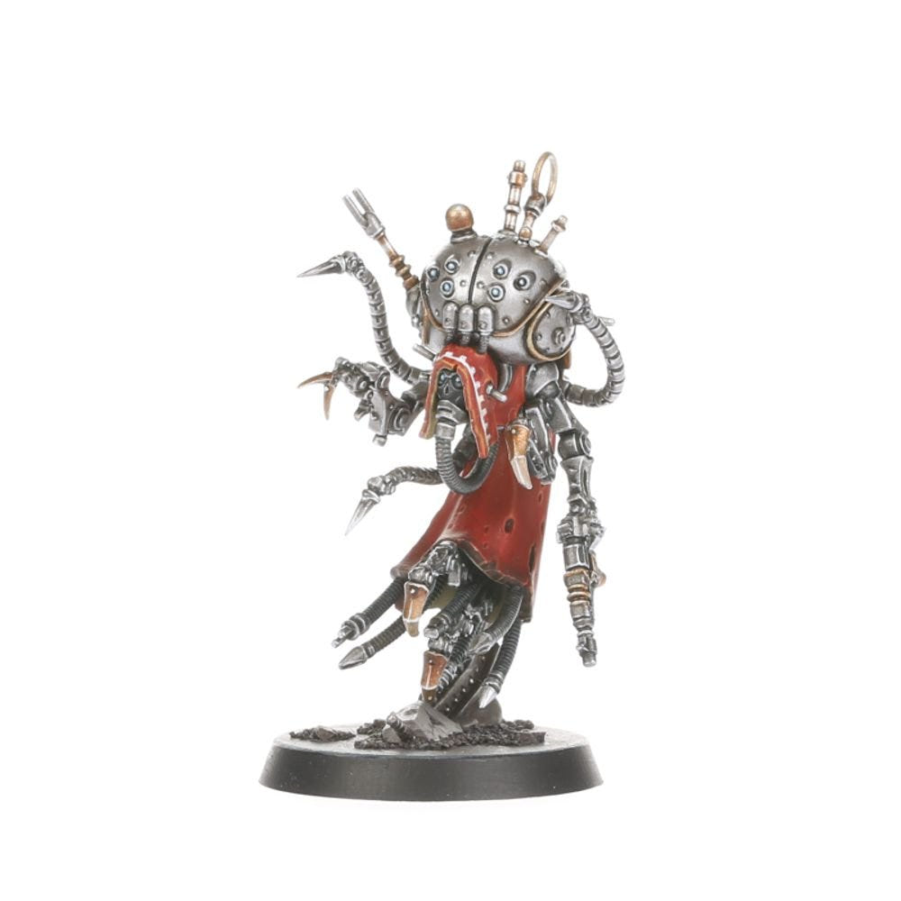 Painted Battleclade leader on spider-like mechadendrites, red robe, Kill Team