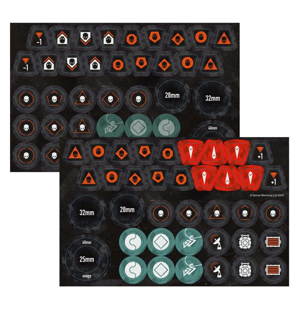 Kill Team: Blades of Khaine token sheet with objective markers and operative tokens