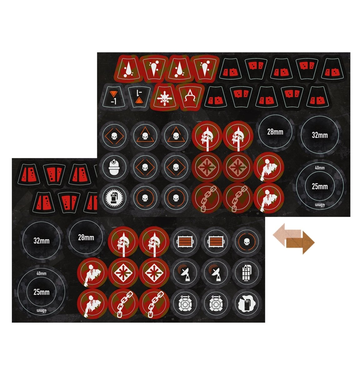 Kill Team Goremongers token sheet showing the reverse red and black sides of the tokens