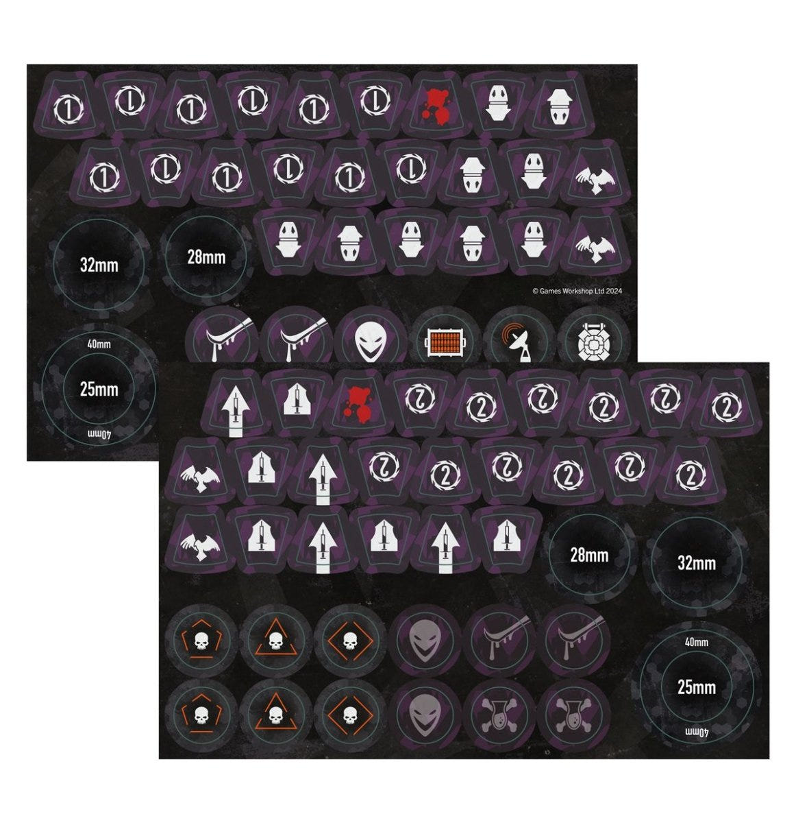 Kill Team Hand of the Archon token sheets with operative markers and base-size tokens