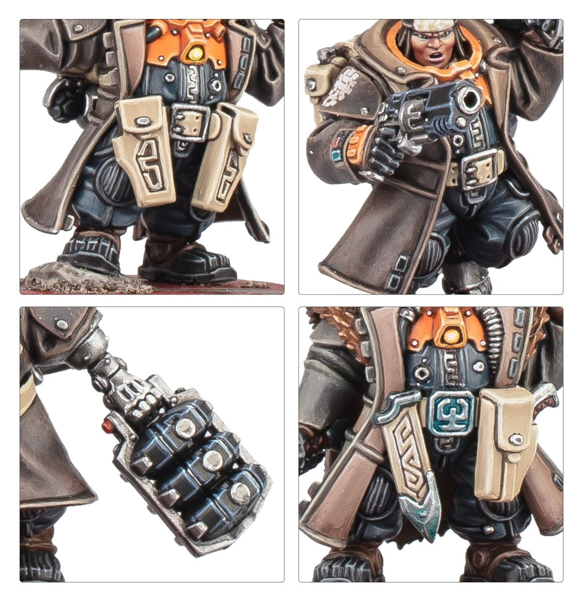 Close-ups of painted Hernkyn Yaegirs: ammo pouches, pistol and armoured fist