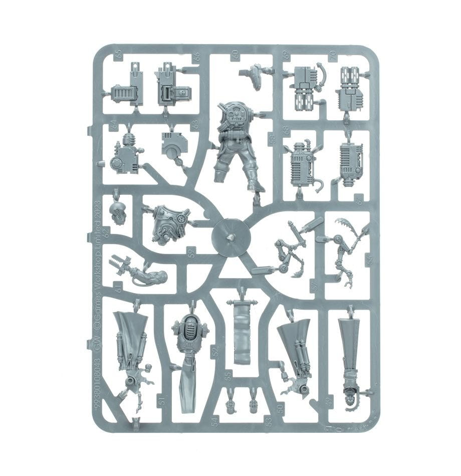 Kill Team Inquisitorial Agents unpainted plastic sprue with Gun Servitor, frame 3 of 3