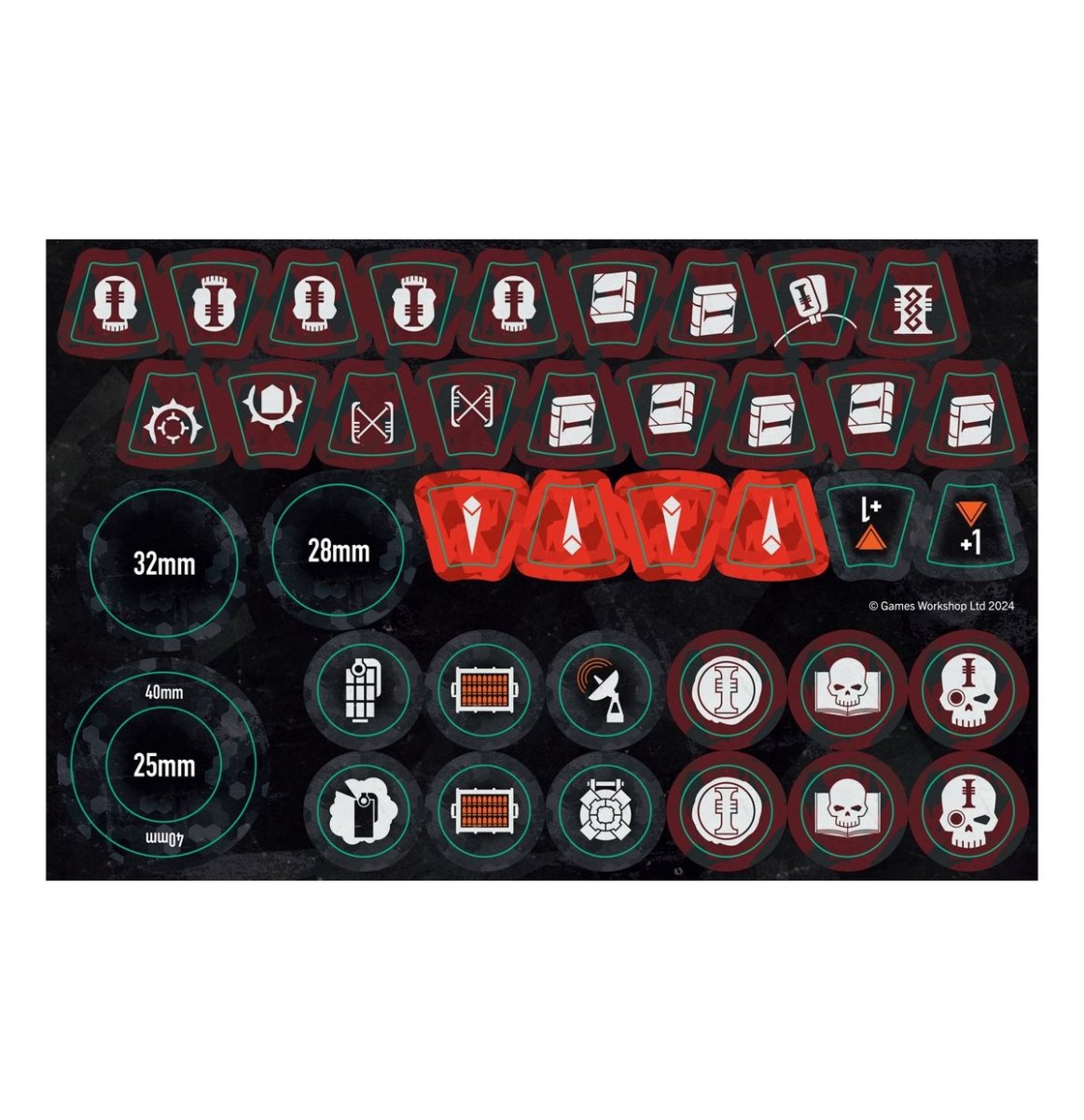 Kill Team Inquisitorial Agents double-sided token sheet with red and black tracking markers