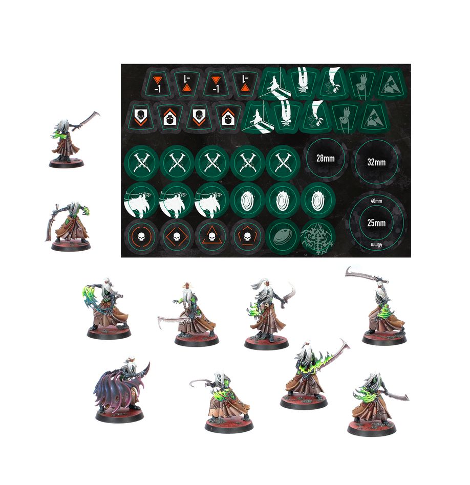 Kill Team Mandrakes painted miniatures shown with the included token sheet