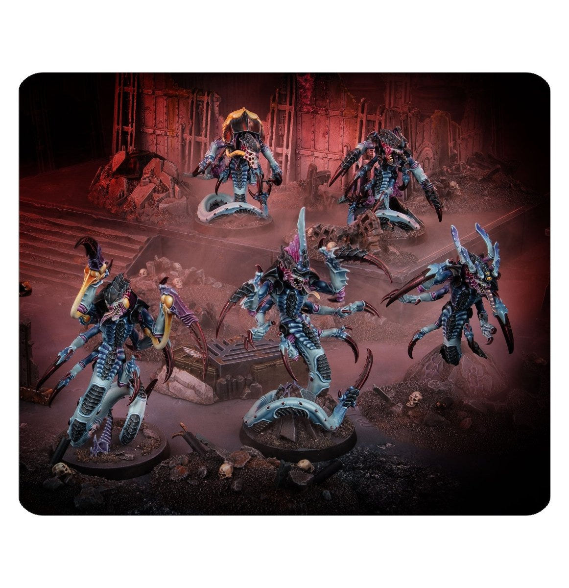 Painted Raveners stalking through a dark ruined battlefield scene