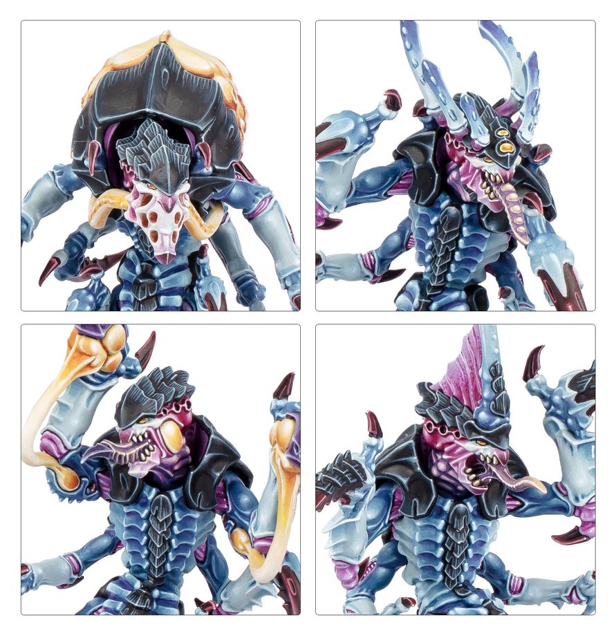 Close-ups of painted Ravener heads, fangs and carapace details