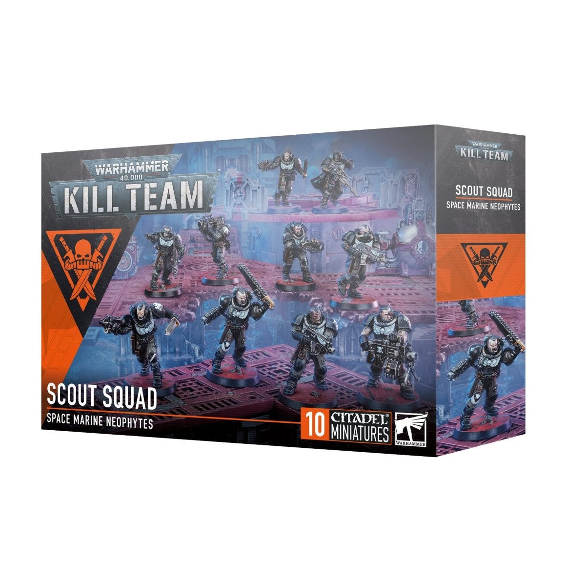 Games Workshop Kill Team: Scout Squad box front with ten Space Marine Neophyte Scouts