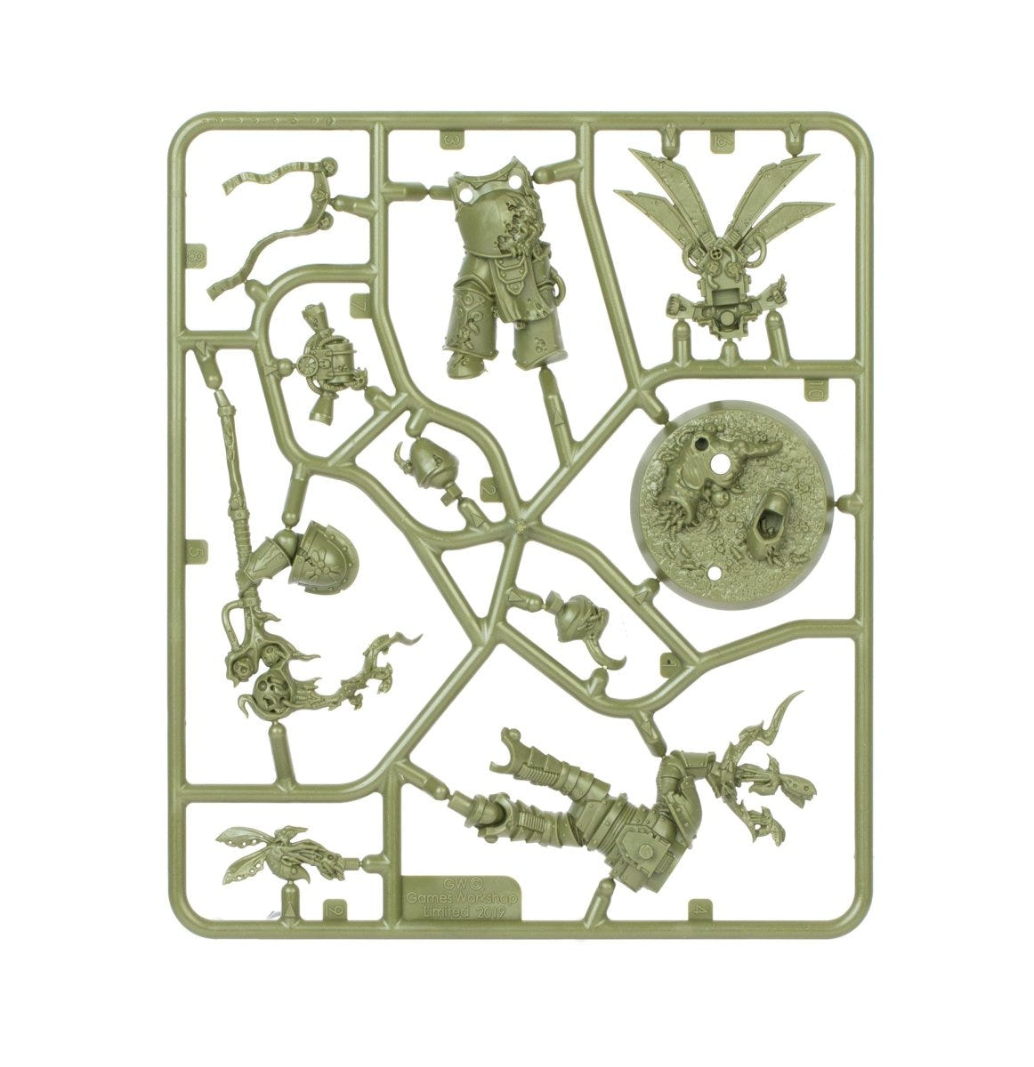 Kill Team: Starter Set Plague Marines unpainted green plastic sprue, frame 1 of 7