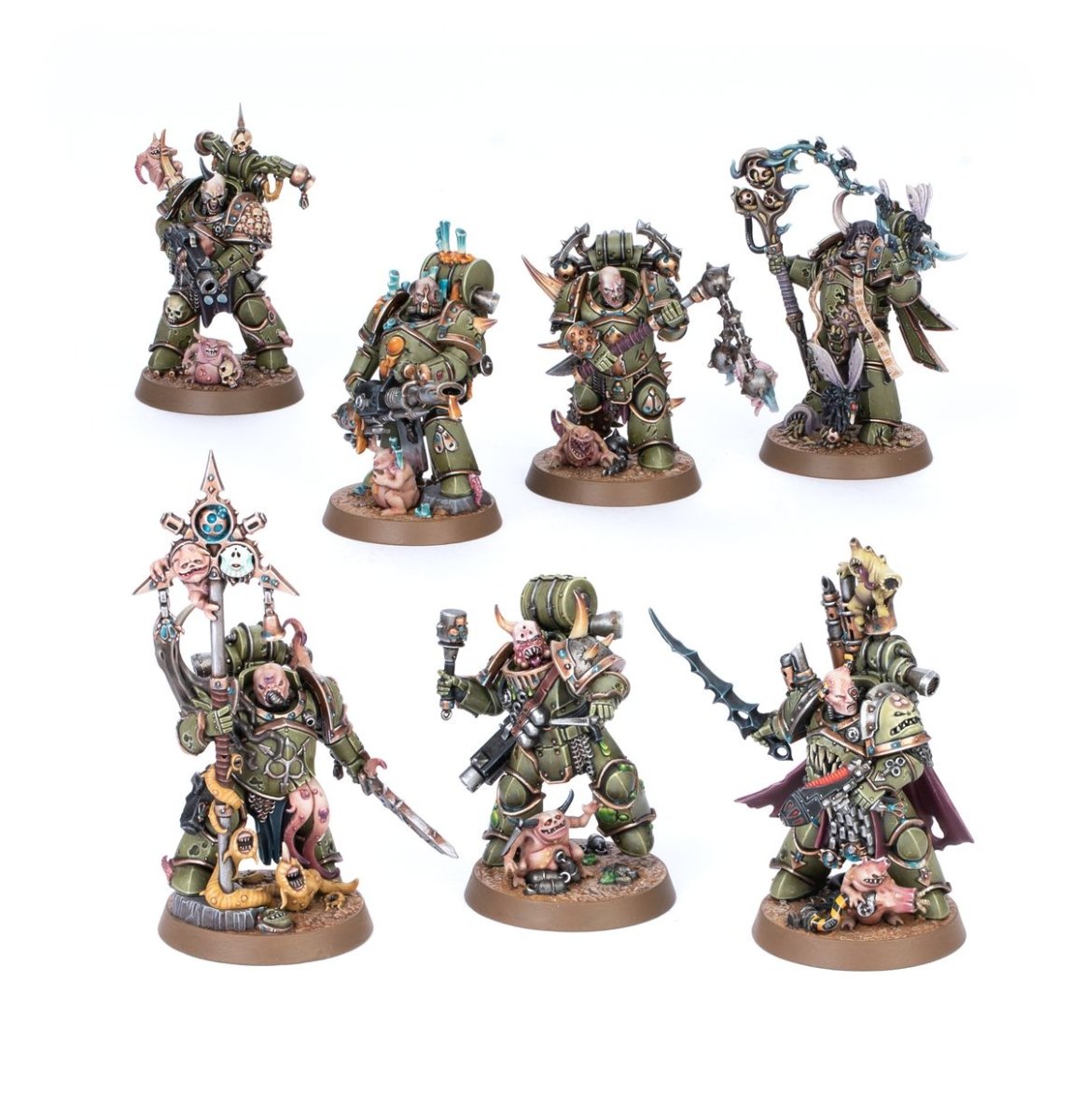 Painted Death Guard Plague Marines kill team in green armour from the Kill Team: Starter Set