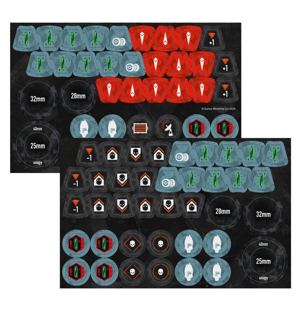 Kill Team Vespid Stingwings token sheets with markers and range gauges