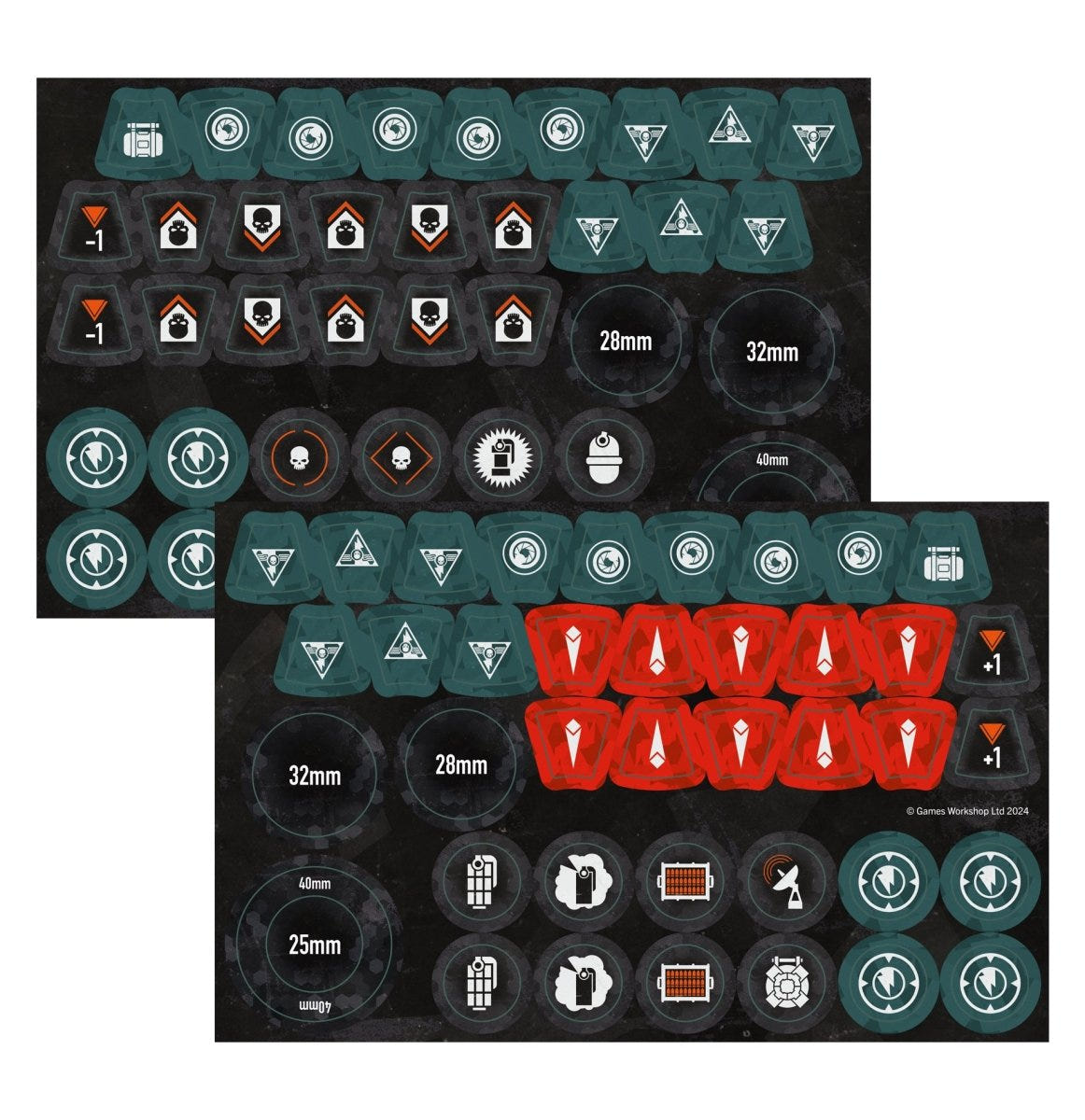Kill Team: Tempestus Aquilons token sheets with markers and base-size gauges