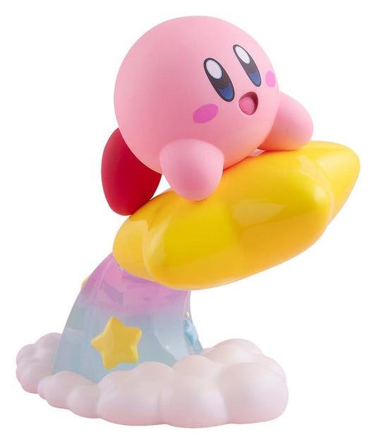 Good Smile Company Pop Up Parade Kirby figure riding a yellow Warp Star over a cloud base