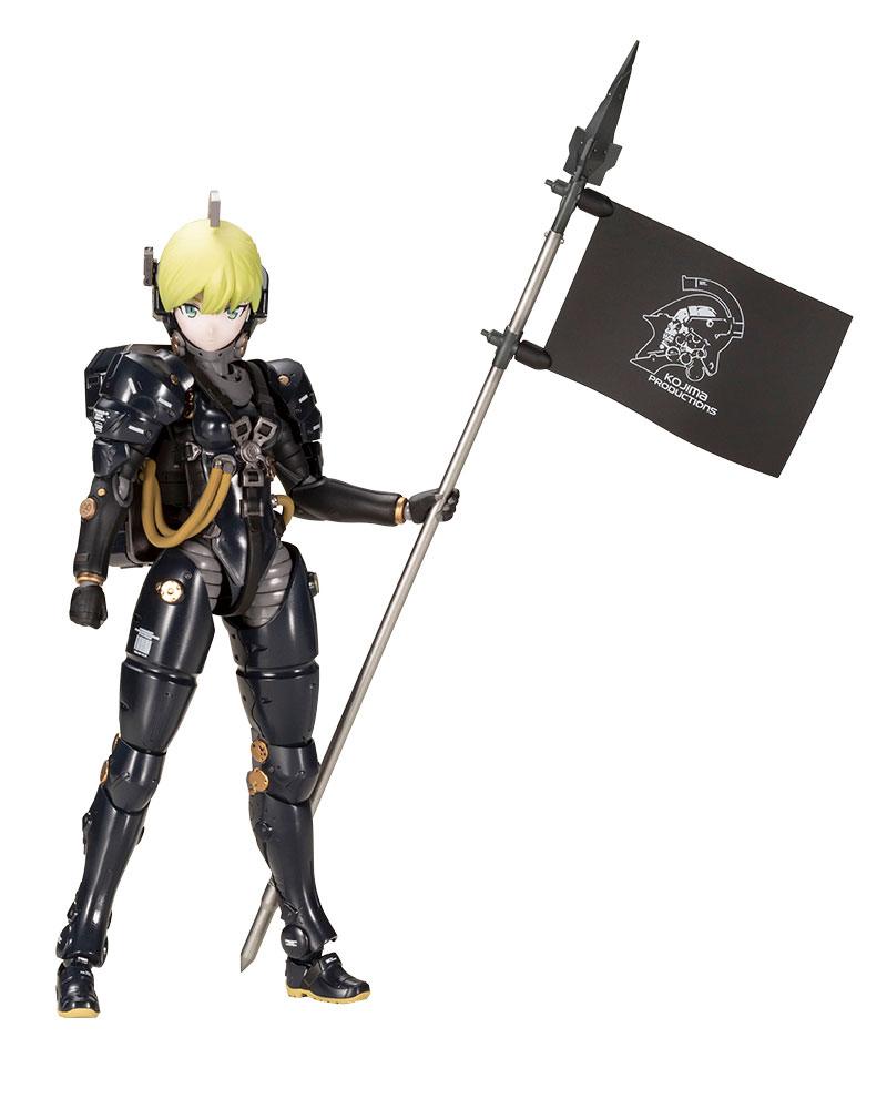 Kotobukiya Ludens Black Ver. model kit in black armour holding a spear with Kojima Productions flag