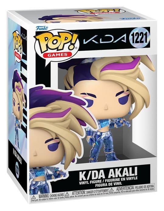League of Legends Funko POP! Games 1221 K/DA Akali vinyl figure shown in its window display box
