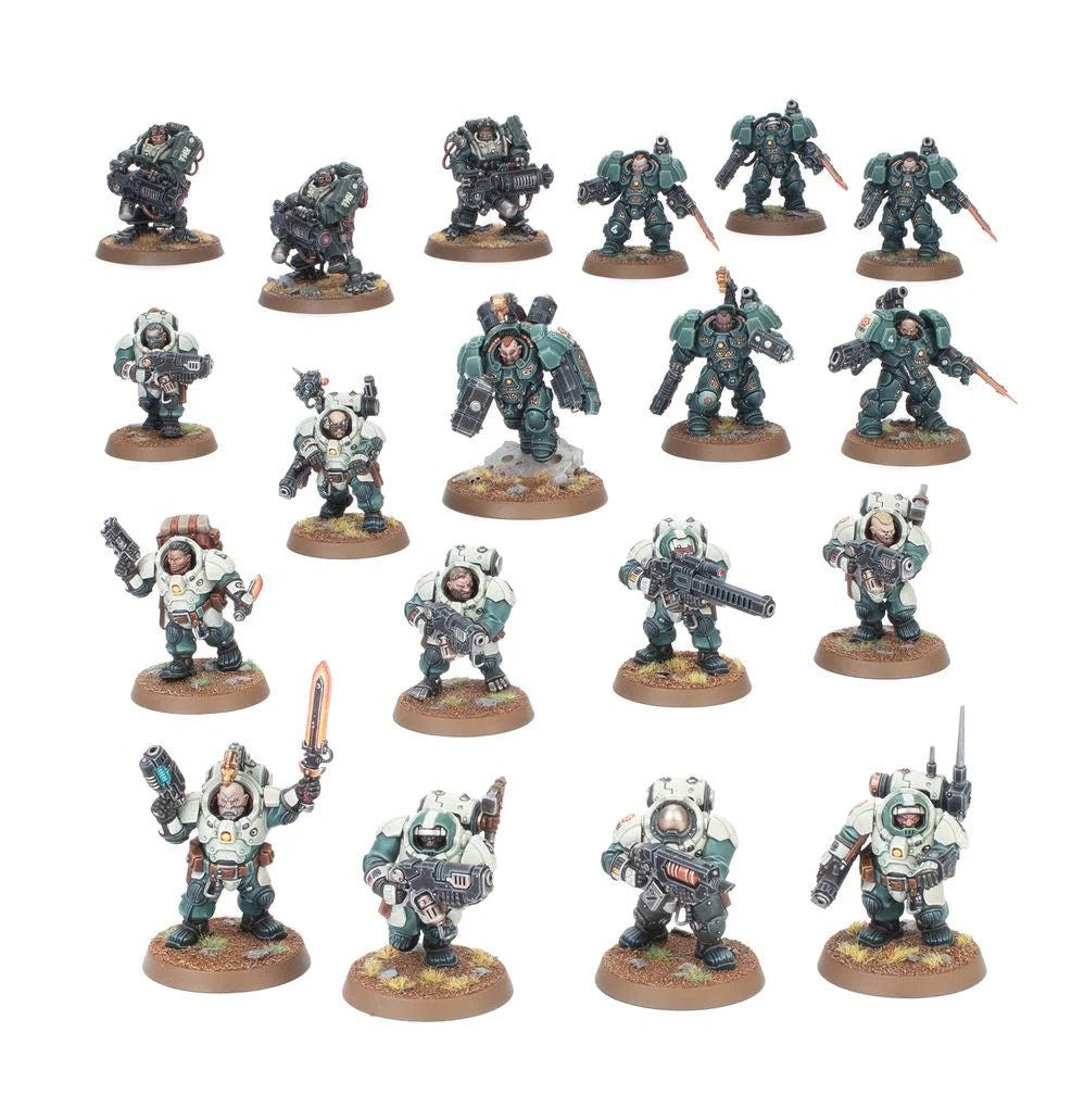 Leagues of Votann Combat Patrol full contents painted in teal and white armour