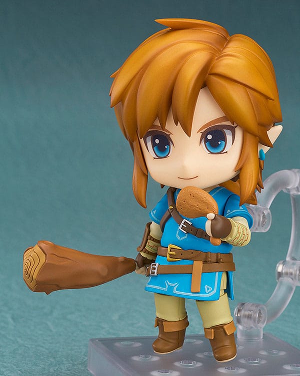 Nendoroid Breath of the Wild Link holding a roasted drumstick and a wooden club