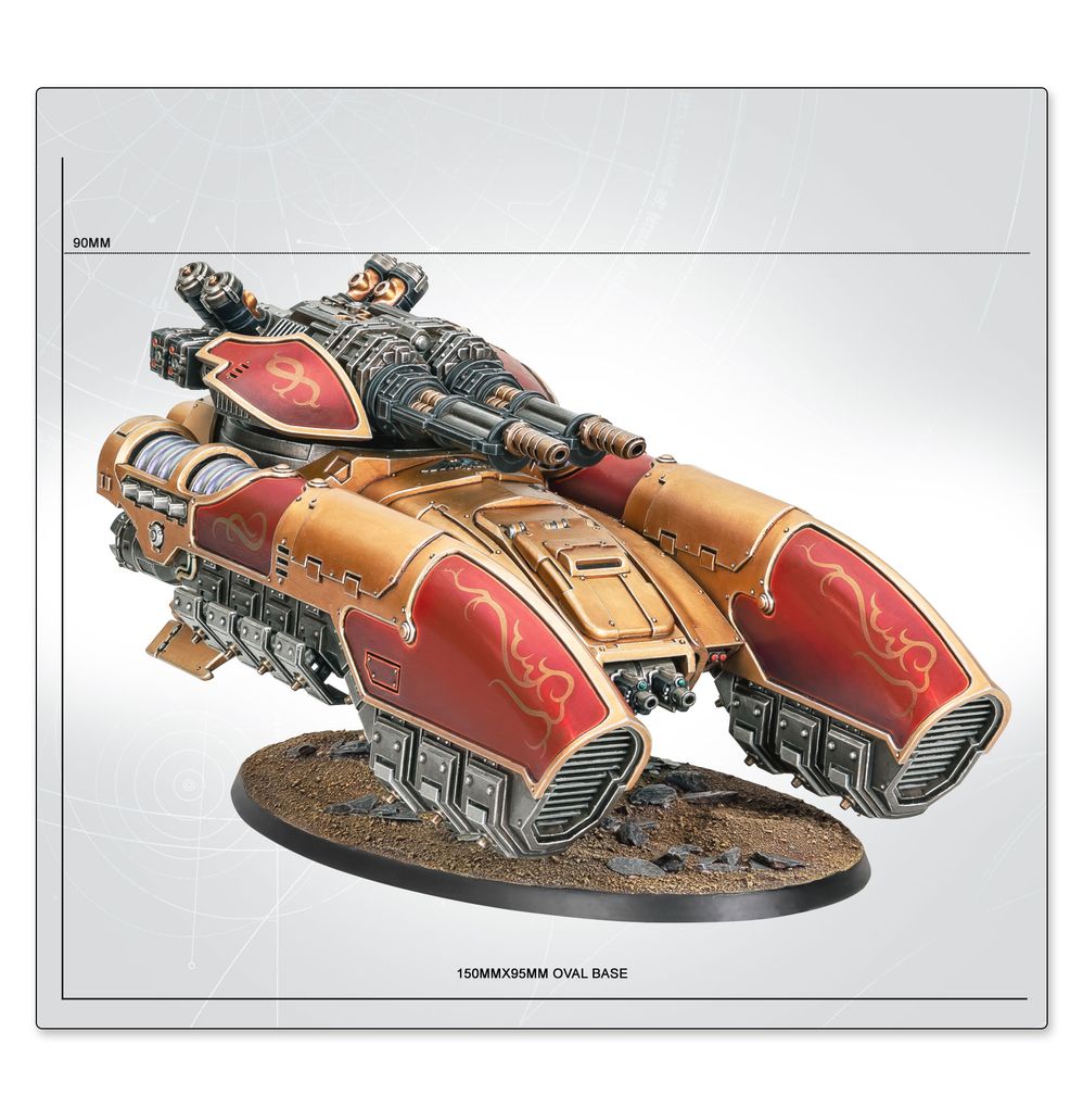 Caladius Grav-Tank Annihilator on its oval base, shown against a grey measured backdrop