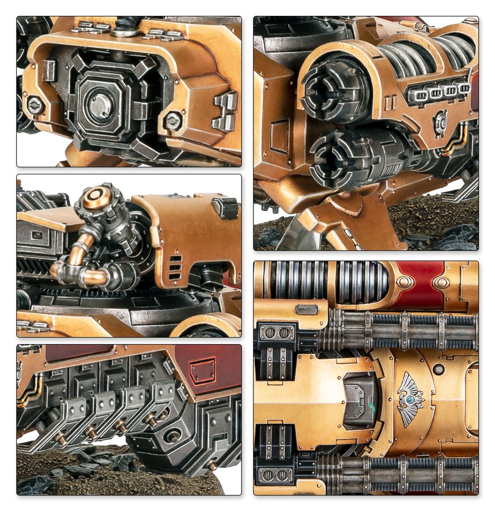 Close-ups of the painted Caladius Grav-Tank hull, turret gunner and twin accelerator cannon