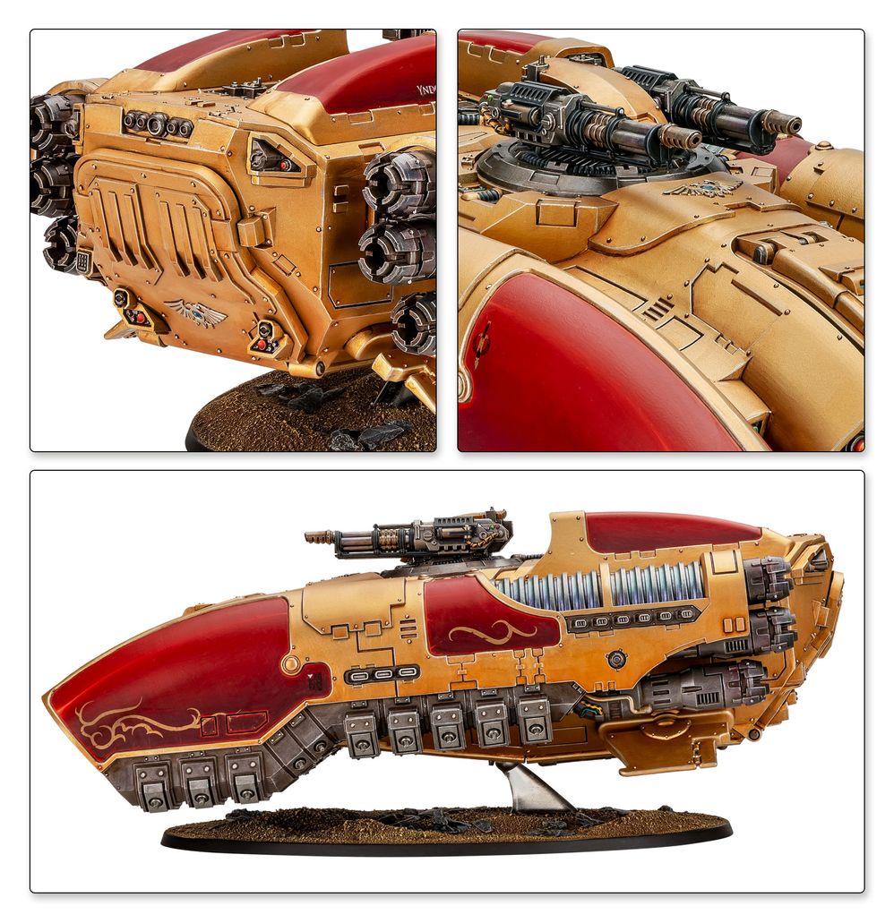 Coronus Grav-Carrier close-ups of the hull doors, turret guns and side profile on its flight stand