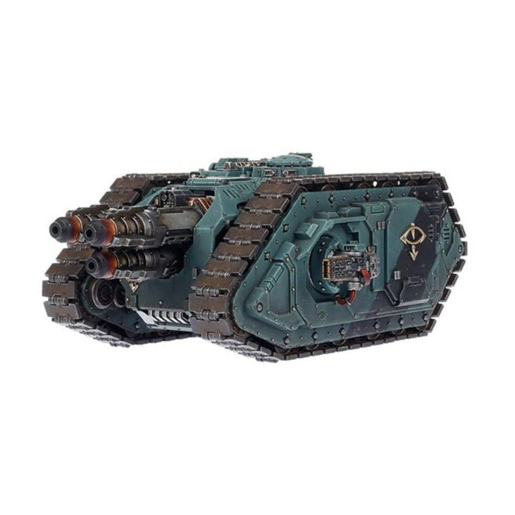 Painted Legiones Astartes Cerberus Heavy Tank Destroyer, rear three-quarter view with sponson
