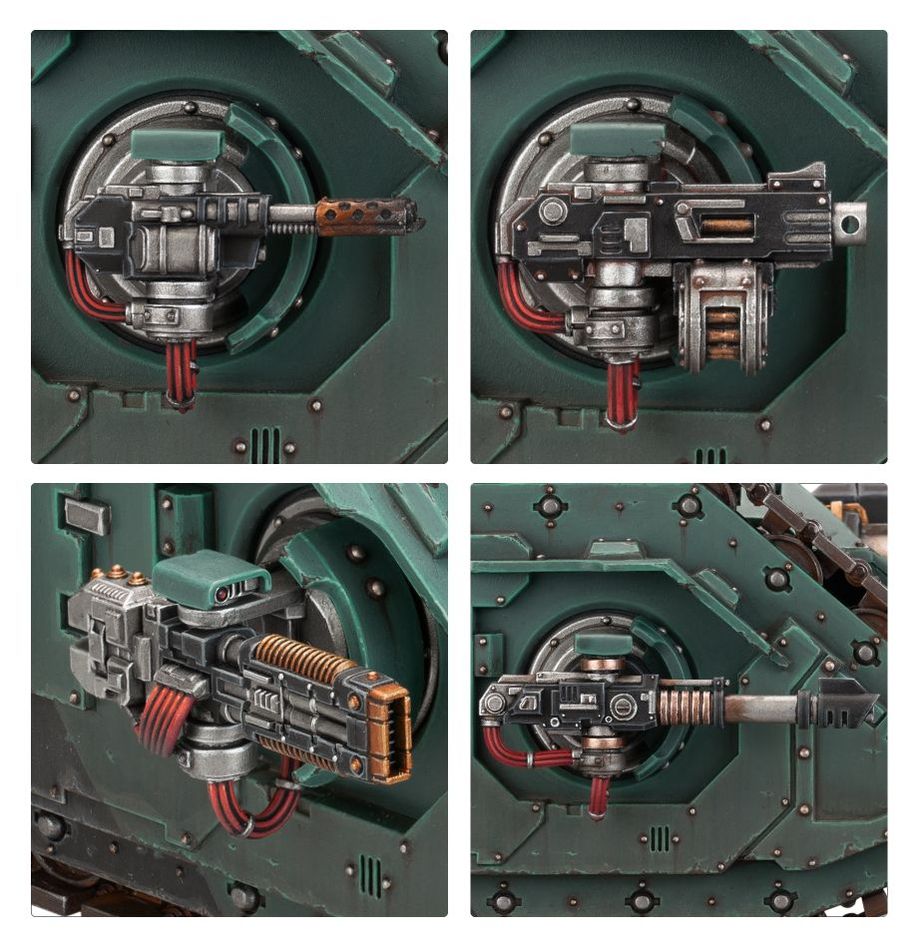Cerberus Heavy Tank Destroyer sponson weapon options shown in four close-up panels