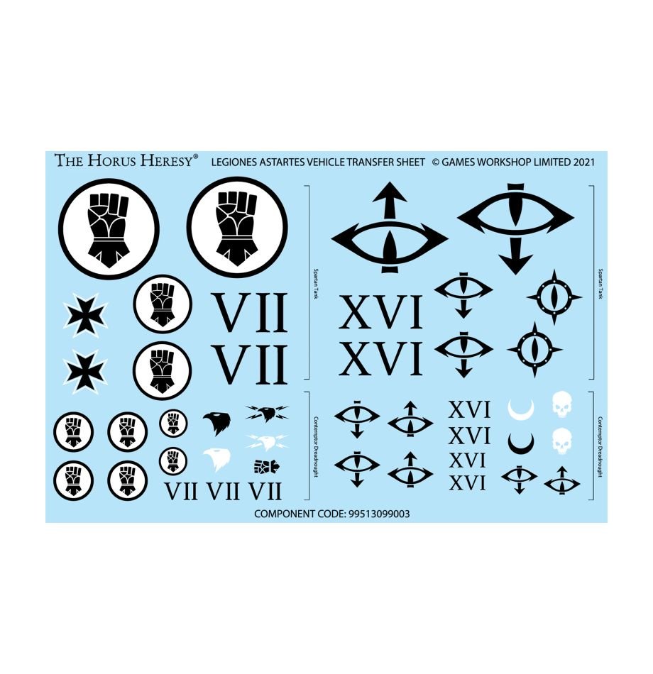 Horus Heresy Legiones Astartes vehicle transfer sheet included with the Predator Support Tank