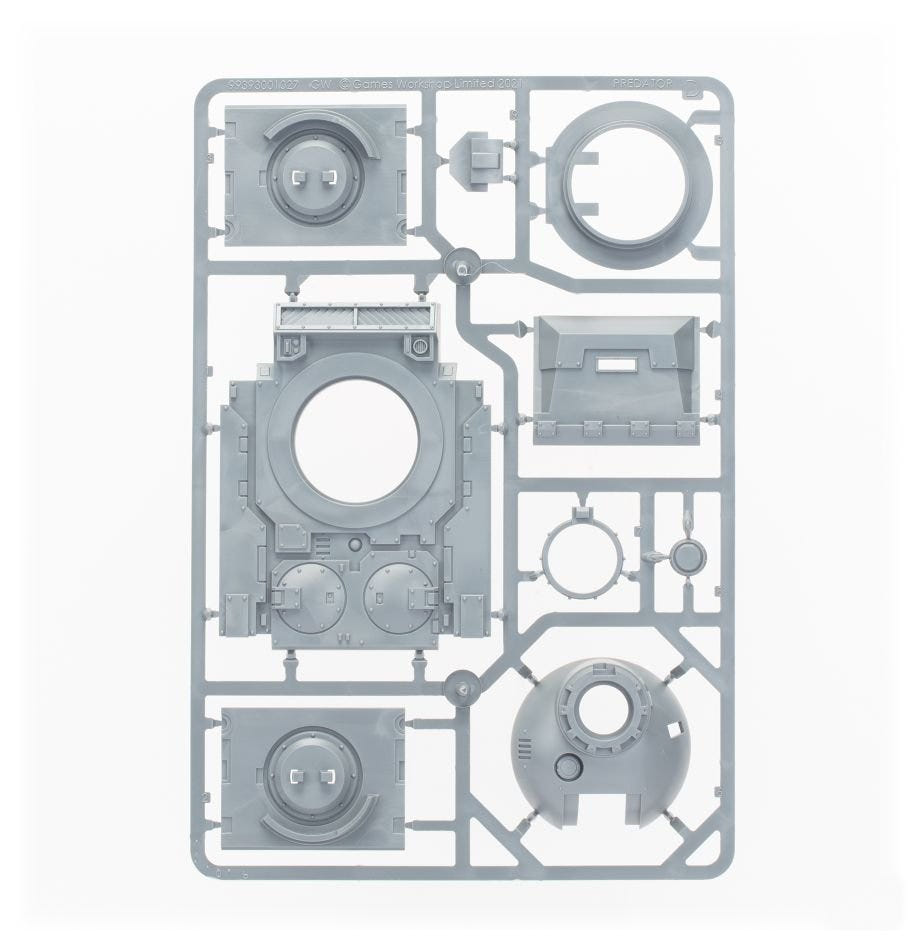 Deimos Pattern Predator Support Tank unpainted plastic sprue with turret and hull, frame 5 of 5