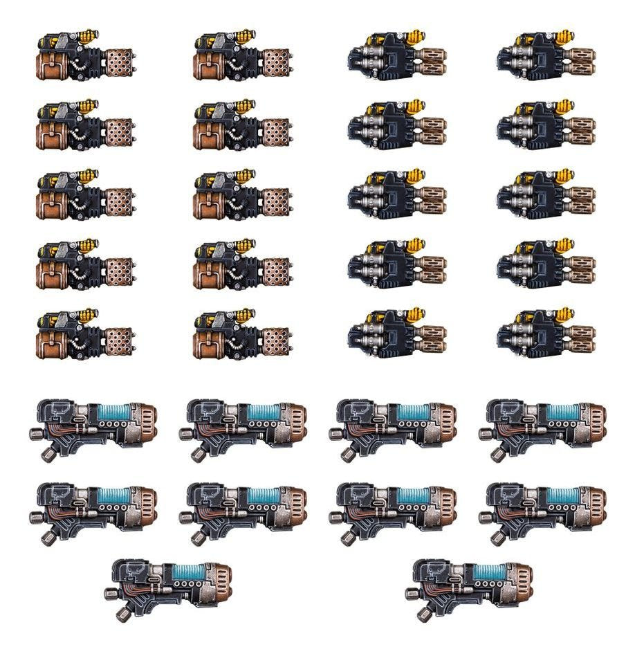 Painted heavy flamers, multi-meltas and plasma cannons from the Legiones Astartes upgrade set