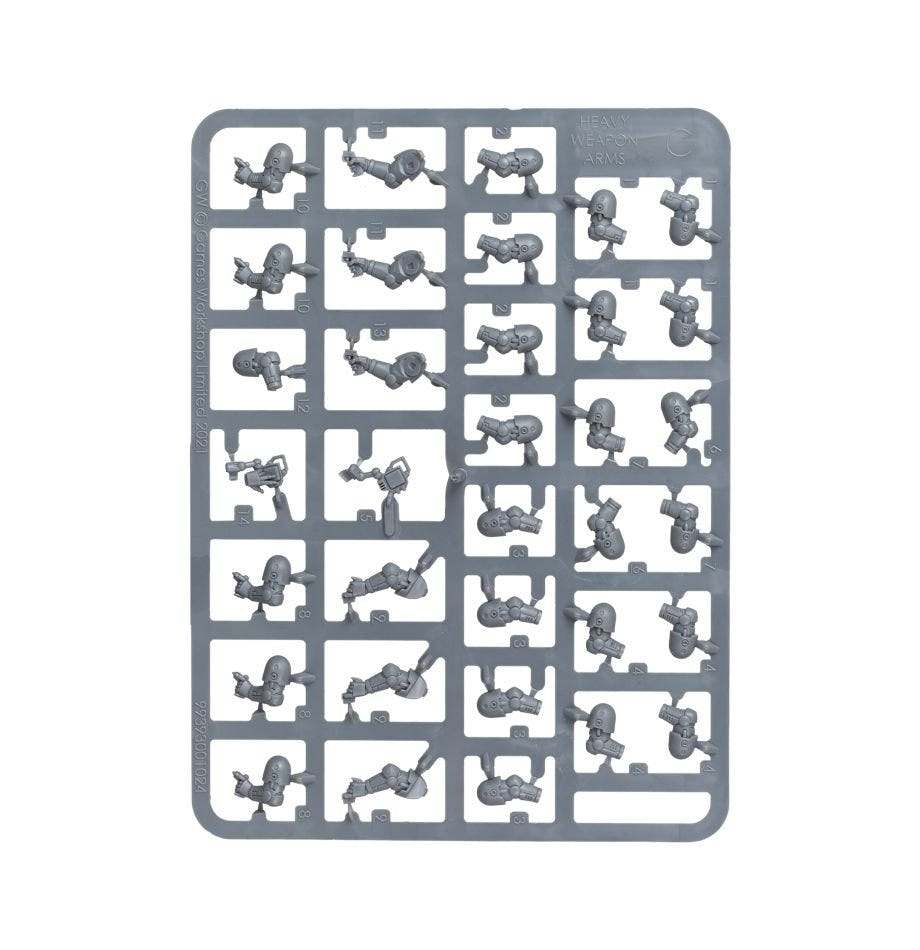 Legiones Astartes Heavy Weapons Upgrade Set unpainted plastic sprue, frame 1 of 2