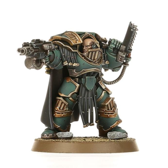 Painted Cataphractii Praetor in green Terminator armour with chainsword and combi-bolter