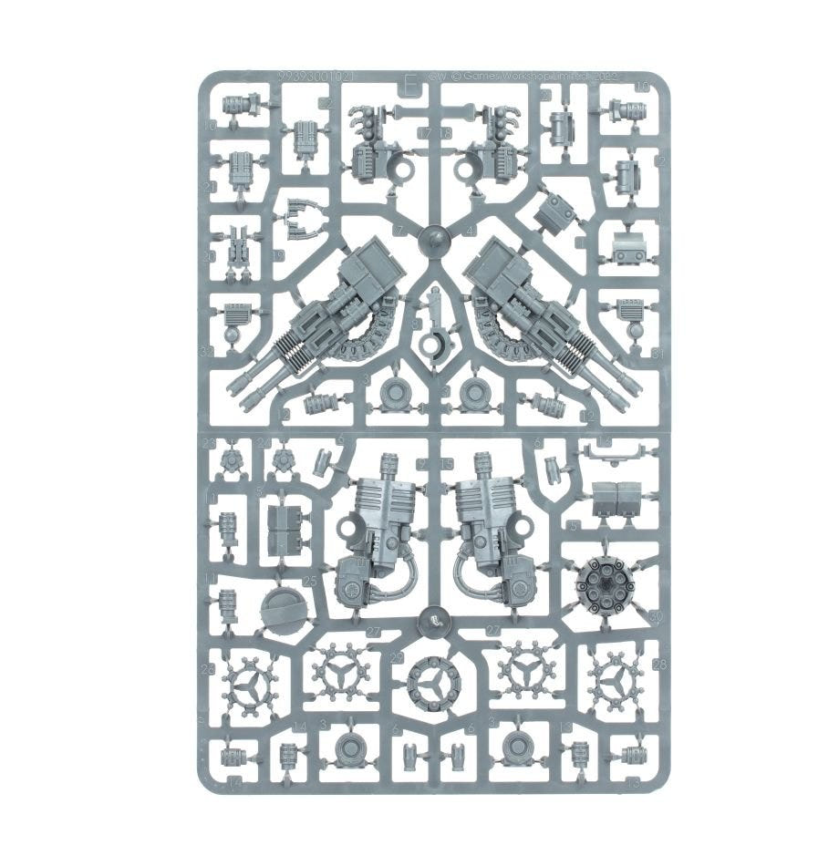 Leviathan Siege Dreadnought unpainted plastic sprue with ranged weapons, frame 4 of 4