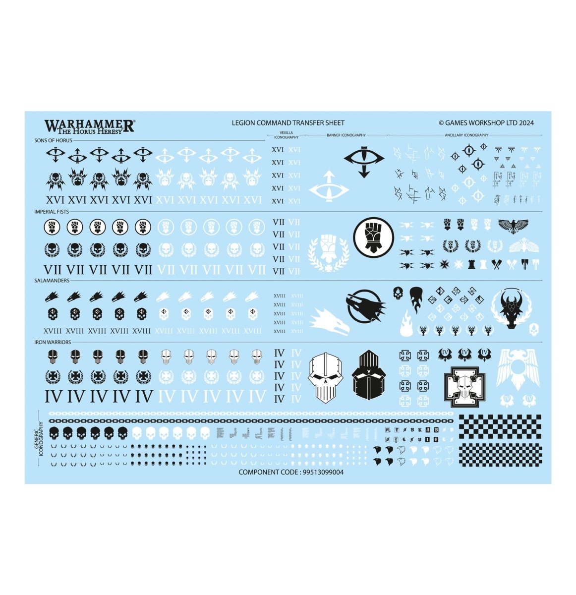 Legion Command transfer sheet from the MkIII Command Squad with Legion icons and numerals